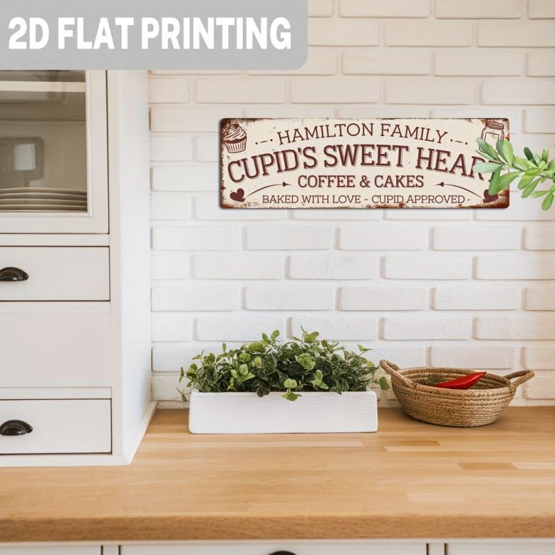 1PC 2D Flat Style, Vintage Country Style Cupid Sweetheart Coffee Cake Iron Wall Decoration - 10.7cm * 40.64cm Iron Cupid, Heart and Wedding Decoration, Suitable for Farmhouse Kitchen, Wedding, Anniversary - Romantic Cake Coffee Theme Decoration, Design