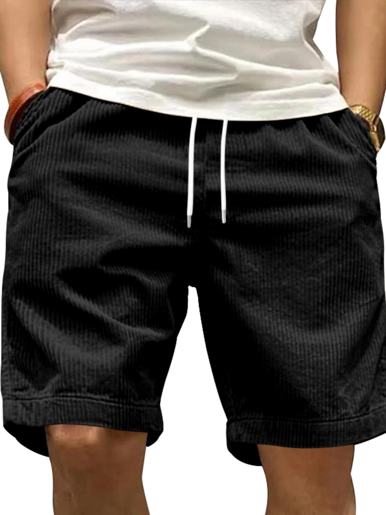 Men's Solid Pocket Corduroy Shorts, Loose Casual Comfy Breathable Shorts for Summer, Men's Bottoms for Daily Wear