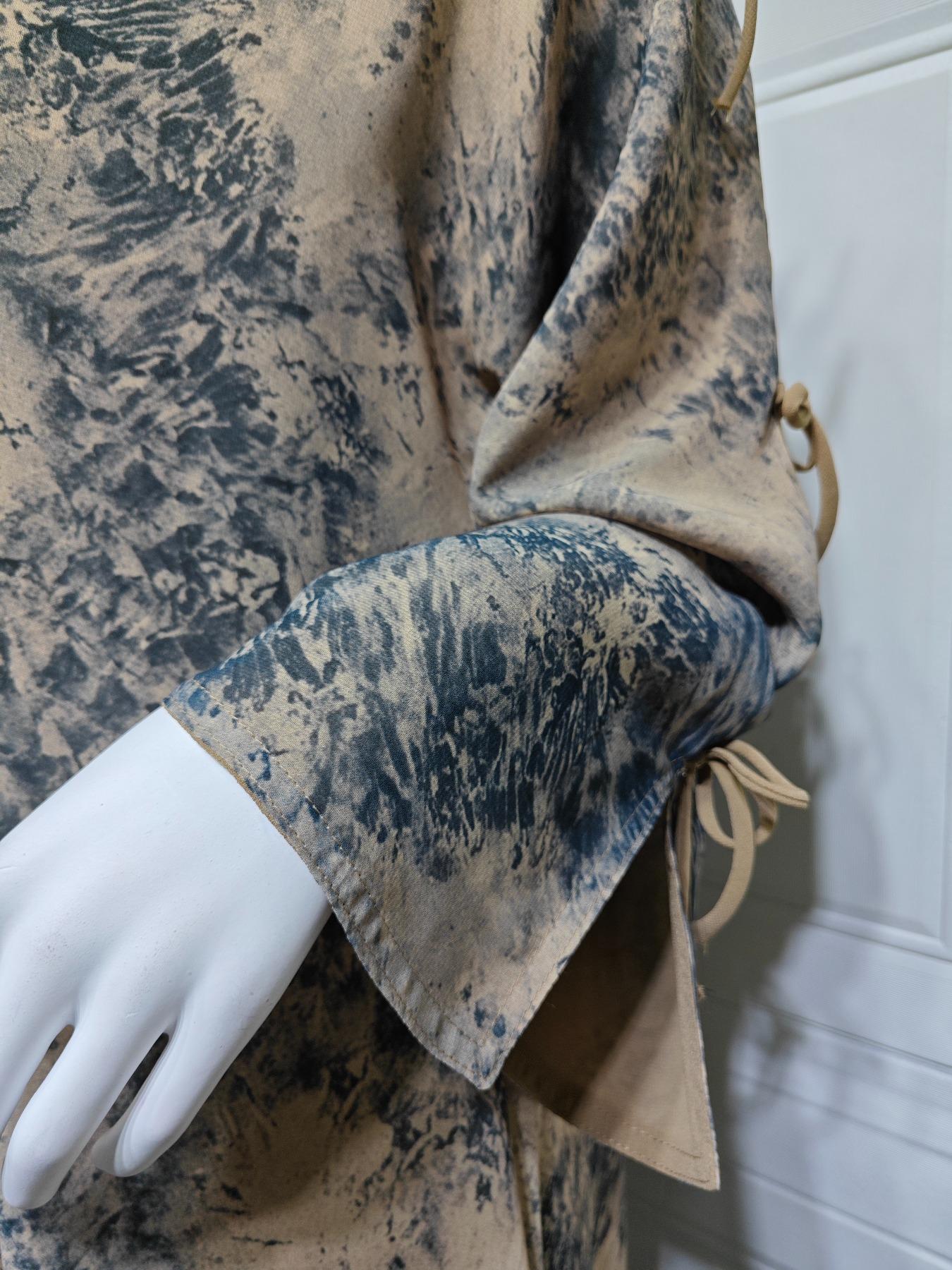 Elegant Double Layer Open with Headscarf, Abstract Tie Dye Pattern, Long Sleeve for All Seasons, Casual and Stylish Women's Islamic Wear, Abaya Hijab Set