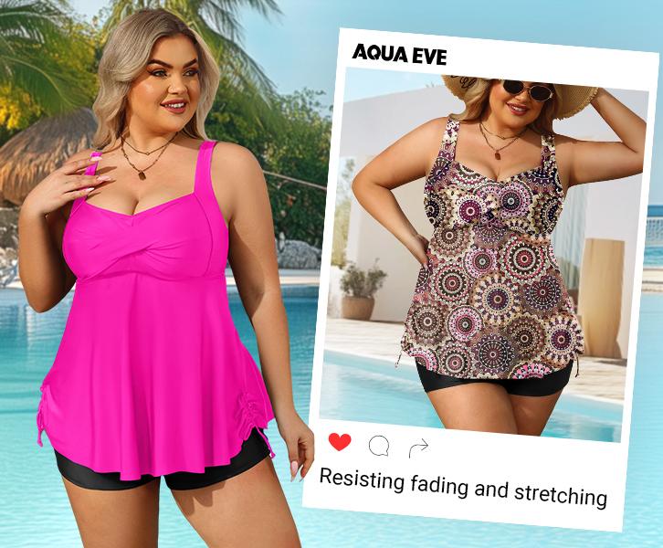 Aqua Eve Women Plus Size Tankini Swimsuit Two Piece Flowy Swimdress Bathing Suits with Shorts Aqua Eve Women Plus Size Tankini Swimsuit Two Piece Flowy Swimdress Bathing Suits with Shorts