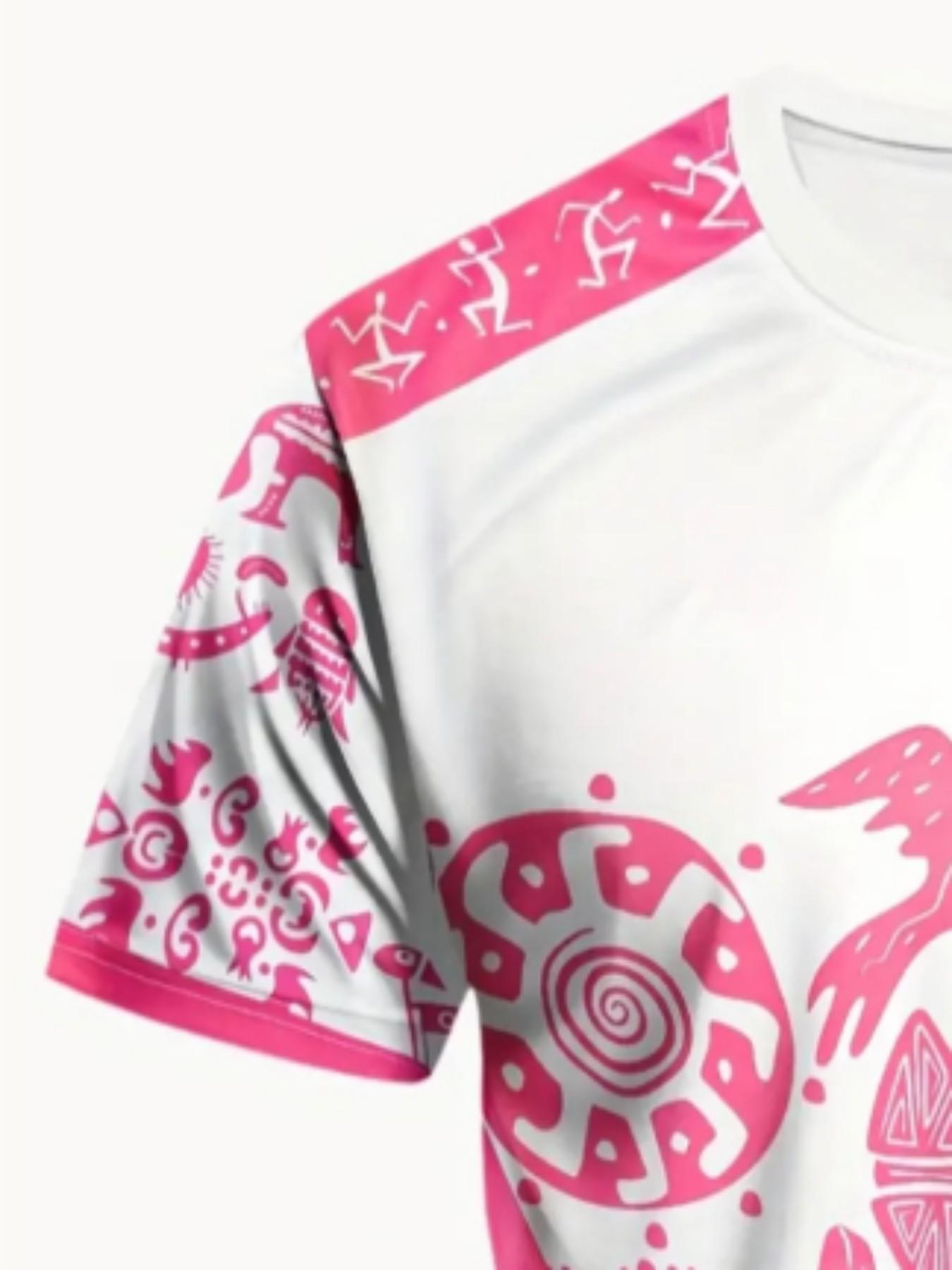 Men's Aztec Tribal Symbol Sport T-Shirt, Ethnic Street Round Neck Short Sleeve Top, Loose-Fitting All-Seasons Clothing