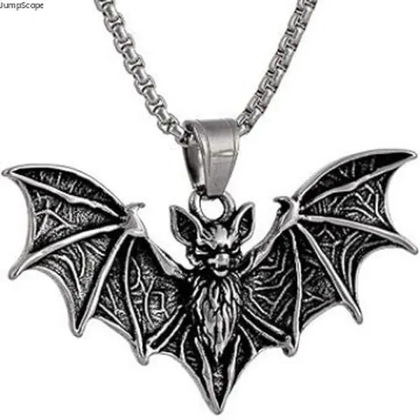 Gothic Vampire Bat Pendant Necklace, Stainless Steel Antique Silver Winged Bat Jewelry, Dark Punk Unisex Neck Accessory for Halloween & Streetwear Outfits