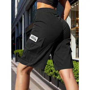 Women's Trendy Summer Cargo Shorts - Lightweight Breathable Fabric, Adjustable Drawstring Waist, Large Patch Pockets, Solid Loose Fit - Casual Sport Shorts for Outdoor Leisure, Gym Workout & Daily Street Style