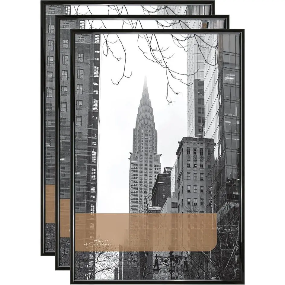 24x36 Black Photo Frames - 3 Pack, Shatterproof Snap-In Removable Cover, Lightweight, Hangable, Modern, Vertical-Horizontal Wall Hanging, Home Decor Supplies, Fits Art Prints/Photos/Muharram/Islamic New Year Decor,