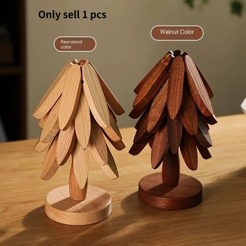 Wooden Insulation Mat Set, Heat-Resistant Table Pad, Christmas Tree Design, Pot Holder Cup Coaster, Modern Simple Plate Pad, Place Mats