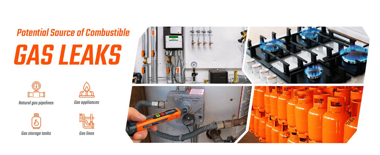 TopTes PT177 Gas Leak Detector, Natural Gas Detector with Audible & Visual Alarm, Portable Gas Sniffer to Locate Combustible Gas Leak Sources Like Methane, Propane for Home (Includes Battery x2)-Orange Safety