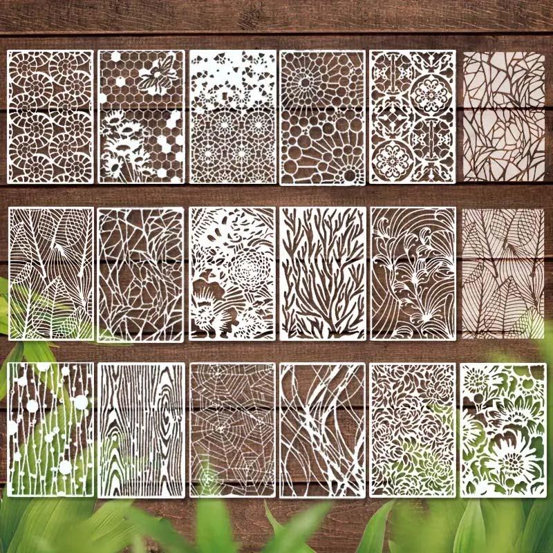 Reusable PET Craft Templates (16-32 Pcs) - Artistic Texture Patterns, Line Art Plant Designs for DIY Crafting, Card Making