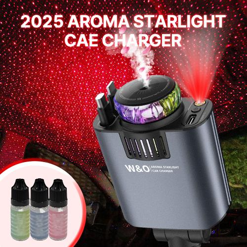 W&O 5-in-1 Smart Car Charger with Car Air Aromatherapy Diffuser-Free, Plant Extract Formula for Mothers and Youngsters, Vehicle & Travel, Features Intelligent Sensing & Atmosphere Lighting, Car Air Freshener Starlight Headliner Car Charger