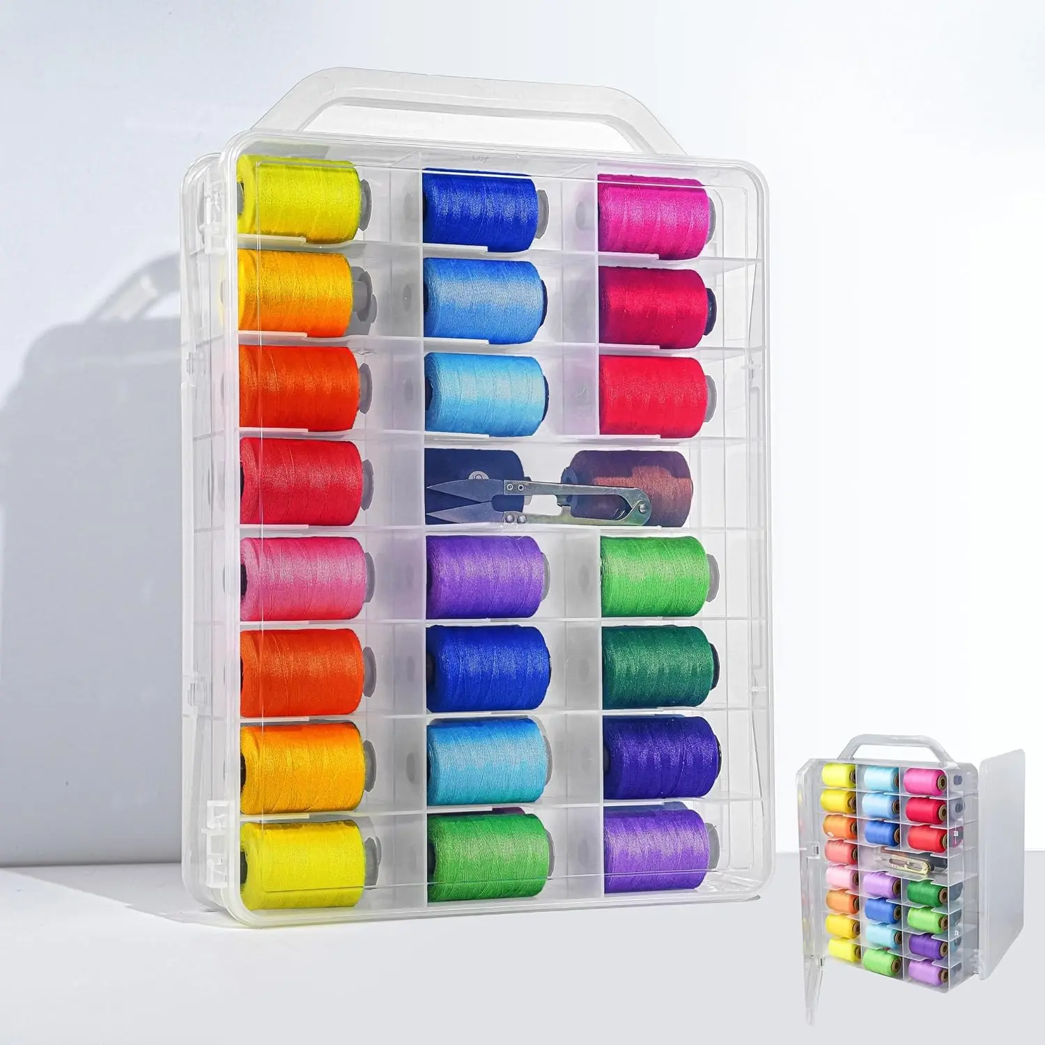 Thread Storage,Double Sided,46 Grids Sewing Organizer,Portable, Transparent, Sewing Thread Storage Case
