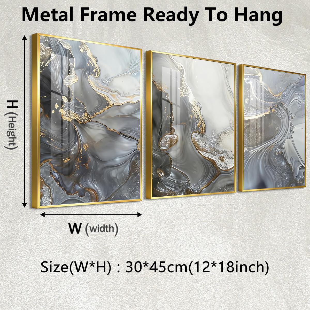 3 Counts Aluminum Alloy Framed Painting, Abstract Gray Gold Fluid Art Pictures, Home Decoration For Living Room, Bedroom, Office, Restaurant, Hallway Wall Decor, Odorless Print Artwork, Luxury Perfect Gift For Friends And Family