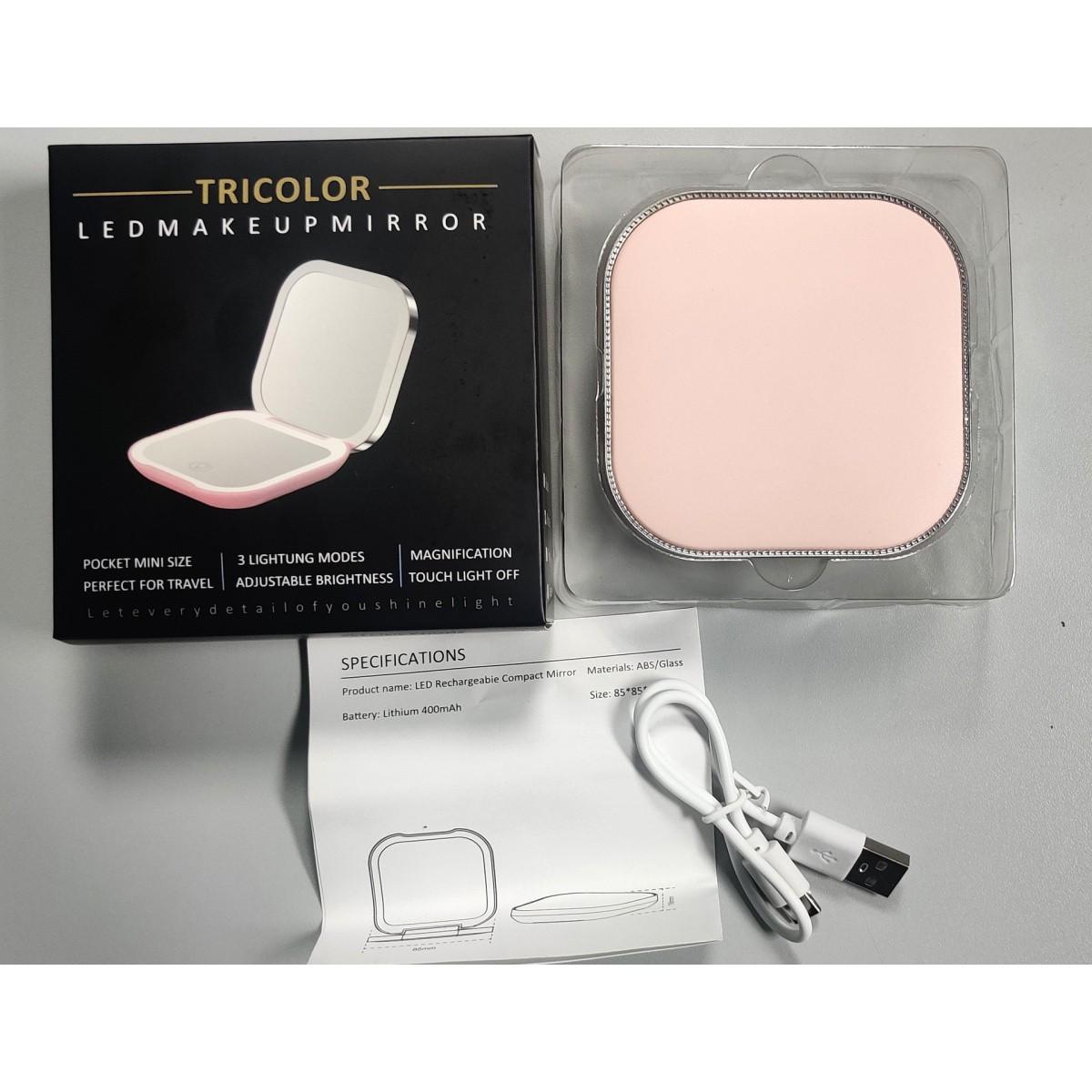 Portable LED Makeup Mirror, Single-Sided with Light, Three-Color Light, Foldable Handheld USB Charging Mini Makeup Mirror, Compact Desktop Vanity Mirror