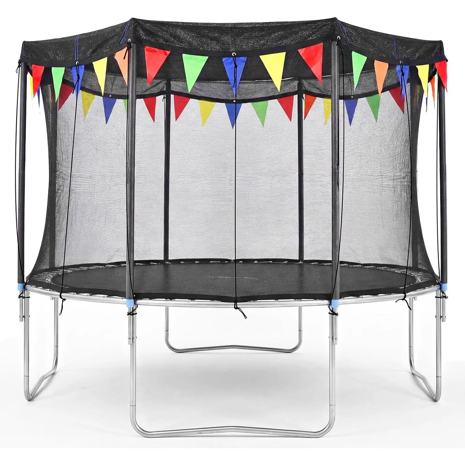 2026 Upgraded Round Trampoline Shade Cover, 4Lbs Heavy Duty Non-tear Sun Protection Cover Accessories Fits 8-16FT Trampoline, with Colorful Flag & 98FT Elastic Cord