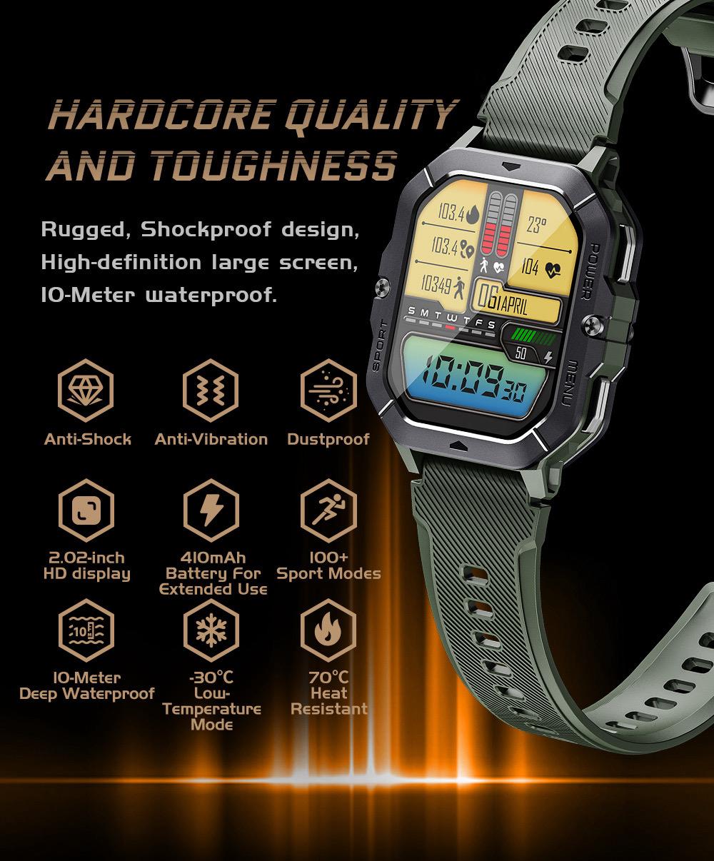 C28 Smartwatch Waterproof 2.02 Inch HD Display Ai Features Supports 10m Depth Battery Capacity 410mah over 120 Sports Modes Heart Rate Sleep Monitor