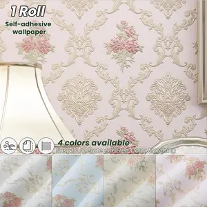 French Non-Woven Vintage Wallpaper Roll, Self-Adhesive 3D Embossed Texture, Ideal for Living Room Bedroom Background Wall Meeting Room, Decorative Wallpaper