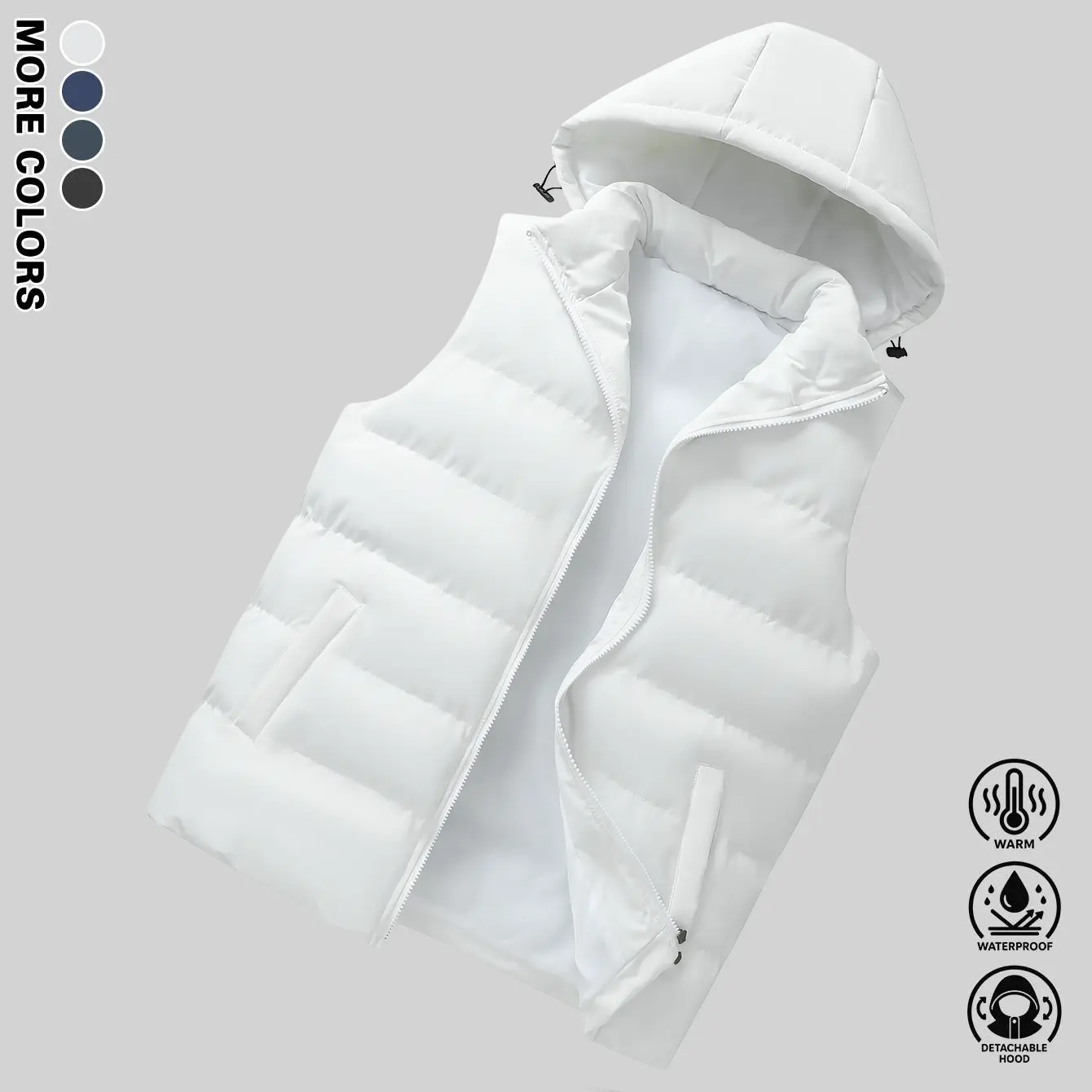 Men’s Drawstring Hooded Waistcoat - Thick Warm Sleeveless Casual Plain Activewear, Waterproof Windproof Loose-Fit Sports Clothes, Outdoor & Commuting Layering Menswear Outerwear with Multi-Color Options,sohochic