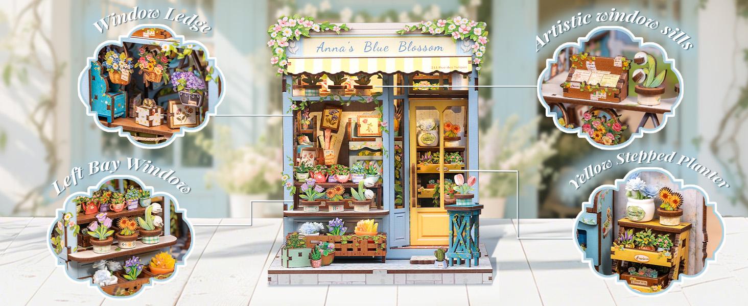 CUTEBEE Anna's Blue Blossom DIY LED Book Nook Wooden Miniature Bookcase with Dust Cover Perfect Gift for Black Friday & Christmas CUTEBEE Anna's Blue Blossom DIY LED Book Nook Wooden Miniature Bookcase with Dust Cover Perfect Gift for Black Friday & Christmas