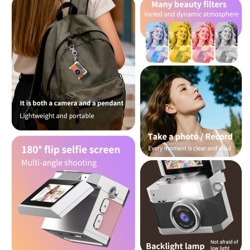 Mini Keychain Digital Camera (Including 32GB Memory Card, Card Reader and Adapter) It Supports Photo Taking and Video Recording, and Is A CCD Flip-screen. It Is An Awesome Gift for Holidays and Christmas, Pocket Camera, Digital Camera Recorder