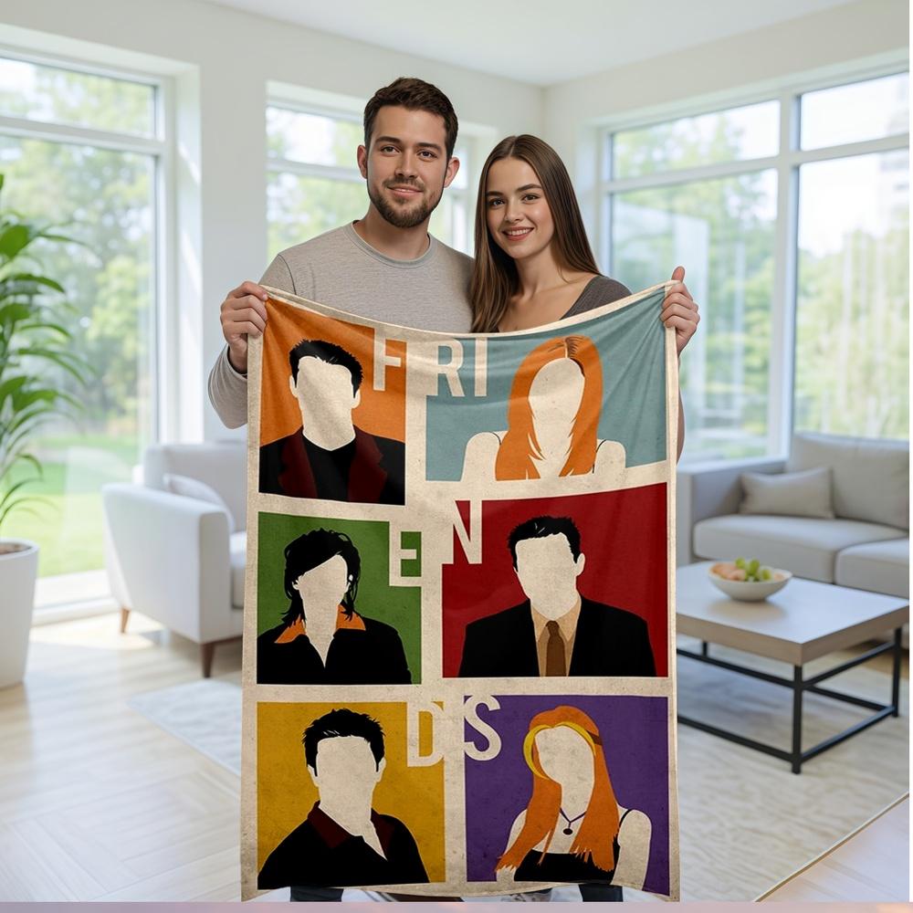 1pc Artistic Multi-Colored Block Group Silhouette Flannel Blanket, Ultra Soft Breathable Anti-Pilling Throw, Warm Cozy Fleece for Bed, Couch, Dorm, Movie Night, Outdoor, Car, Adult Men Women Gi