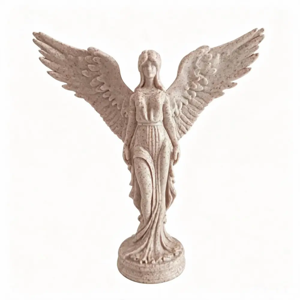 Resin Angel Sculpture with Open Wings, Sandstone Texture, European Memorial Art, Cemetery Tomb Decoration, Home Mourning Craft