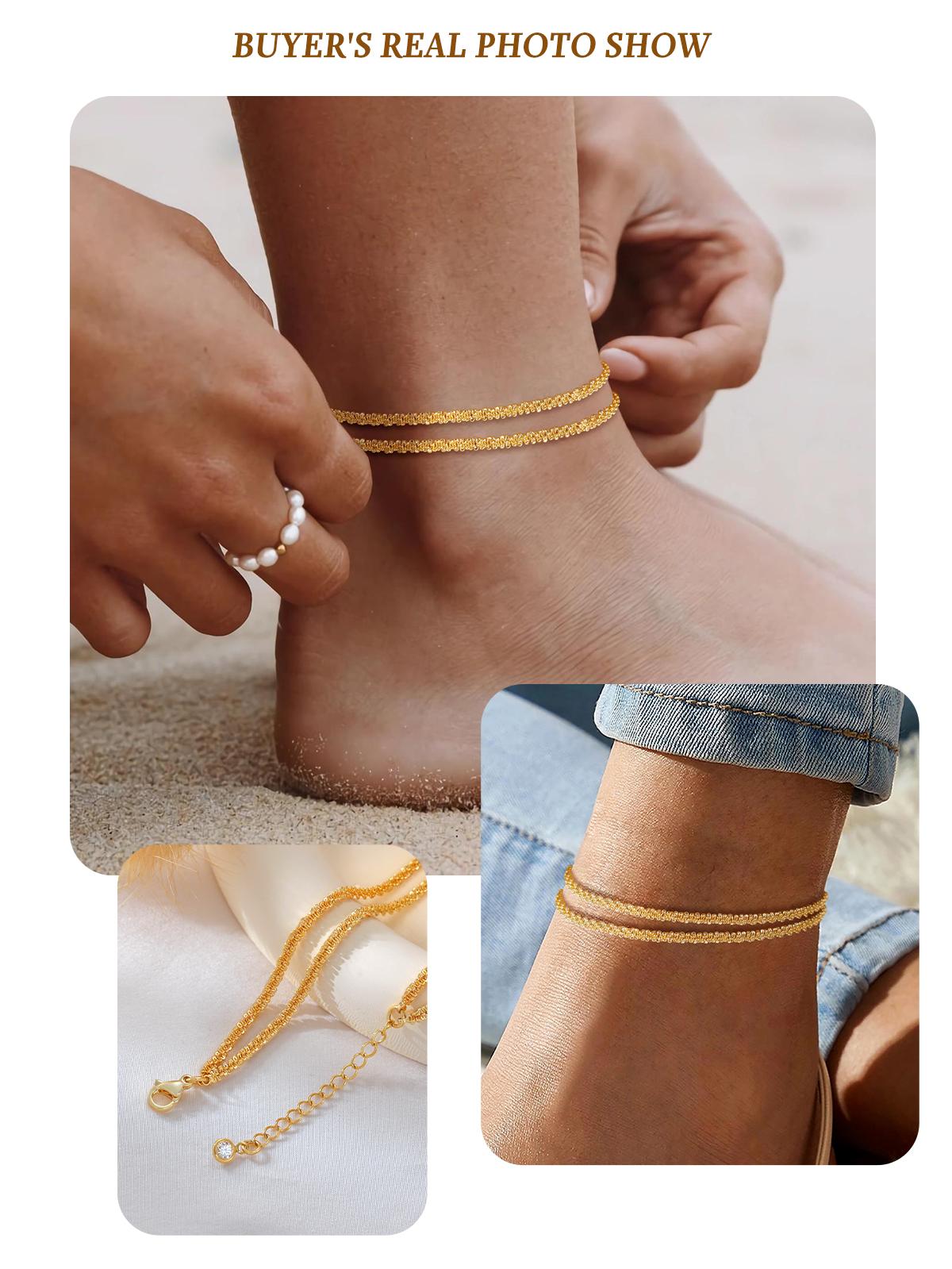 TEWIKY Dainty 14K Gold Plated Layered Waterproof Anklet For Women Adjustable Womens Anklet Set Stackable Figaro Beaded Cuban Link Anklets Daily Clothing Decor For Beach Summer Trendy High Quality Bracelet for Valentine's Day gifts TEWIKY Dainty 14K Gold Plated Layered Waterproof Anklet For Women Adjustable Womens Anklet Set Stackable Figaro Beaded Cuban Link Anklets Daily Clothing Decor For Beach Summer Trendy High Quality Bracelet for Valentine's Day gifts