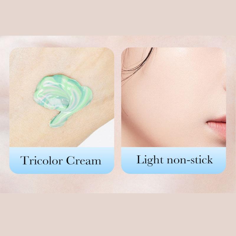 Three-Color Protective Isolation Cream with SPF 50 Coverage, Brightening & Oil-Control Moisturizer for Color Correction, Waterproof & Sweatproof Makeup Base