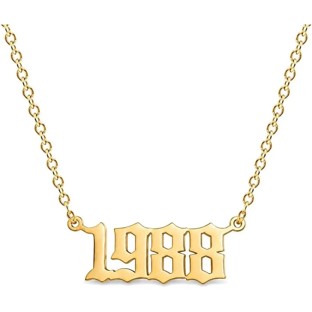 Birthday Year Necklace, 18K Gold Plated Stainless Steel 1988 Birth Year Number Pendant Necklace, Women's Anniversary Commemorative Jewelry