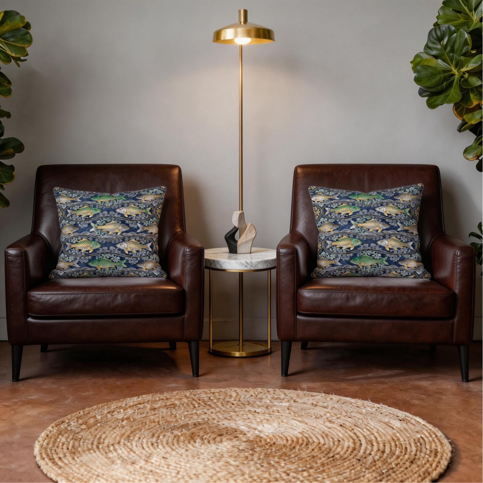 1 Pack 18×18 Inch Koi Fish Printed Throw Pillow with Invisible Zipper, Japanese Style Decorative Cushion for Couch, Sofa, Bed, Living Room and Bedroom, HD Digital Print, Fade-Resistant Soft Pillow