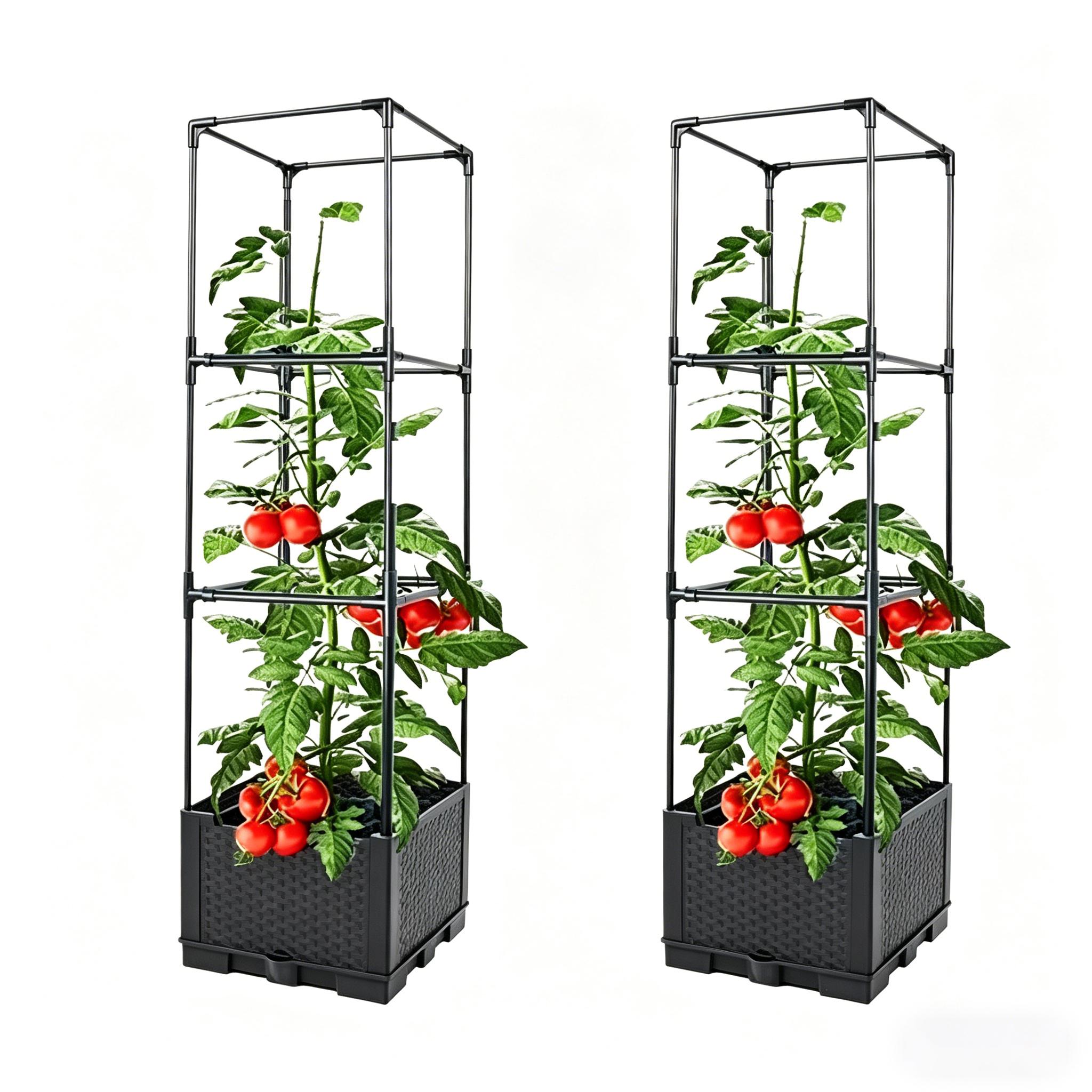 Elevated Garden Bed Planter Box, Self-Watering Tomato Planter, Indoor Climbing Vegetable Plant Pot, Outdoor Tomato Cage