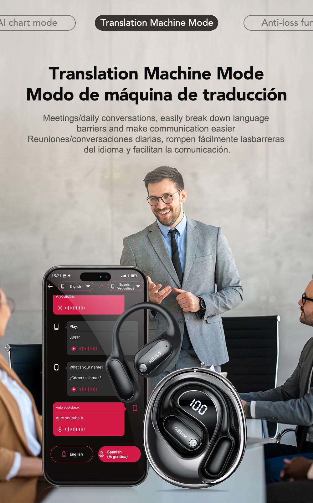 MINISO MS190 Translation Earbuds, Supports Real-Time Translation in 134 Languages With APP, Bluetooth 6.0 Earphones, Audio Wireless Earbuds for Music & Phone Calls, IPX5 Waterproof Sports Electronic Headphones with Long Endurance