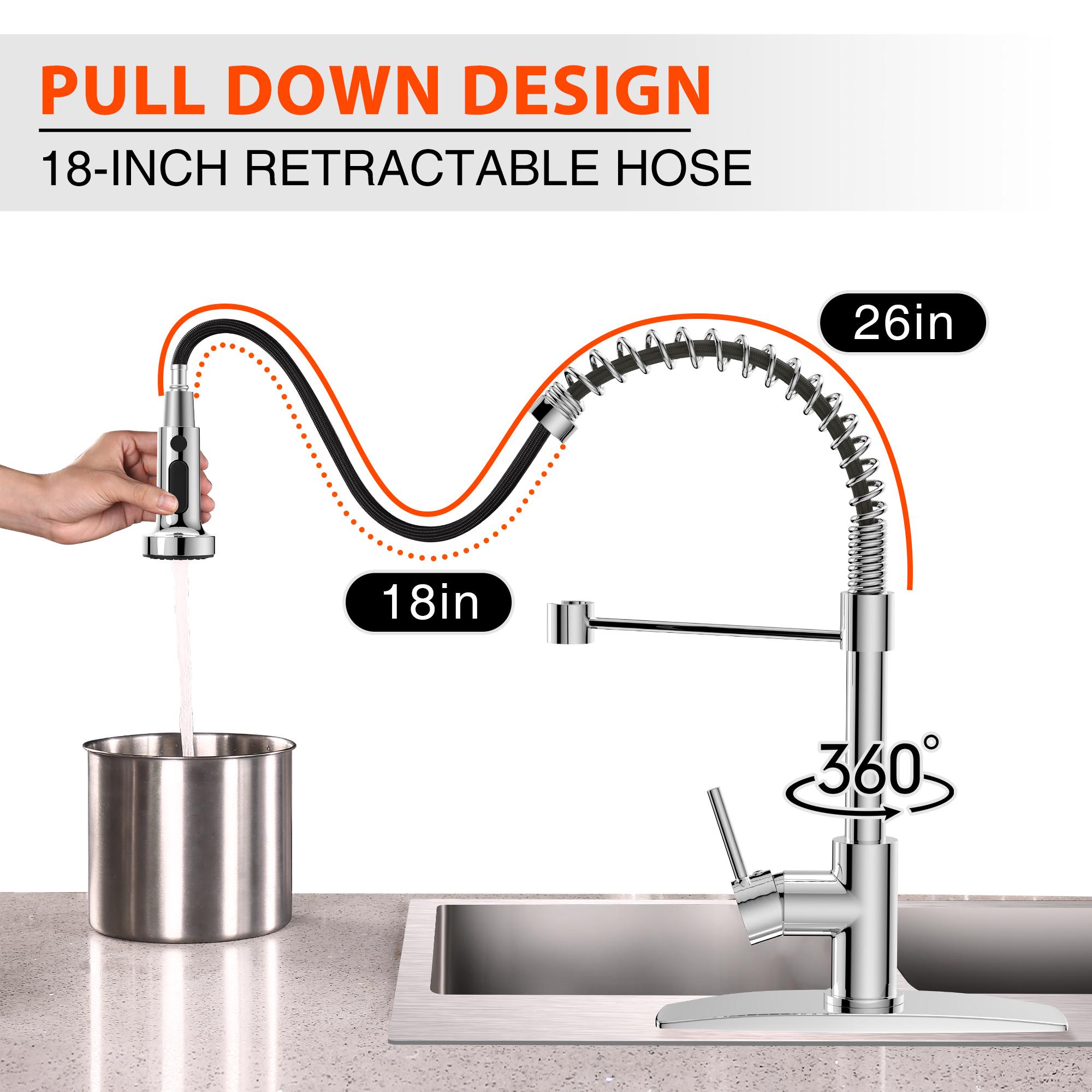 FORIOUS Kitchen Faucet with Pull Down Sprayer，Adjustable High Pressure Stainless Steel Single Handle Rotated Pull Out Kitchen Sink Faucets