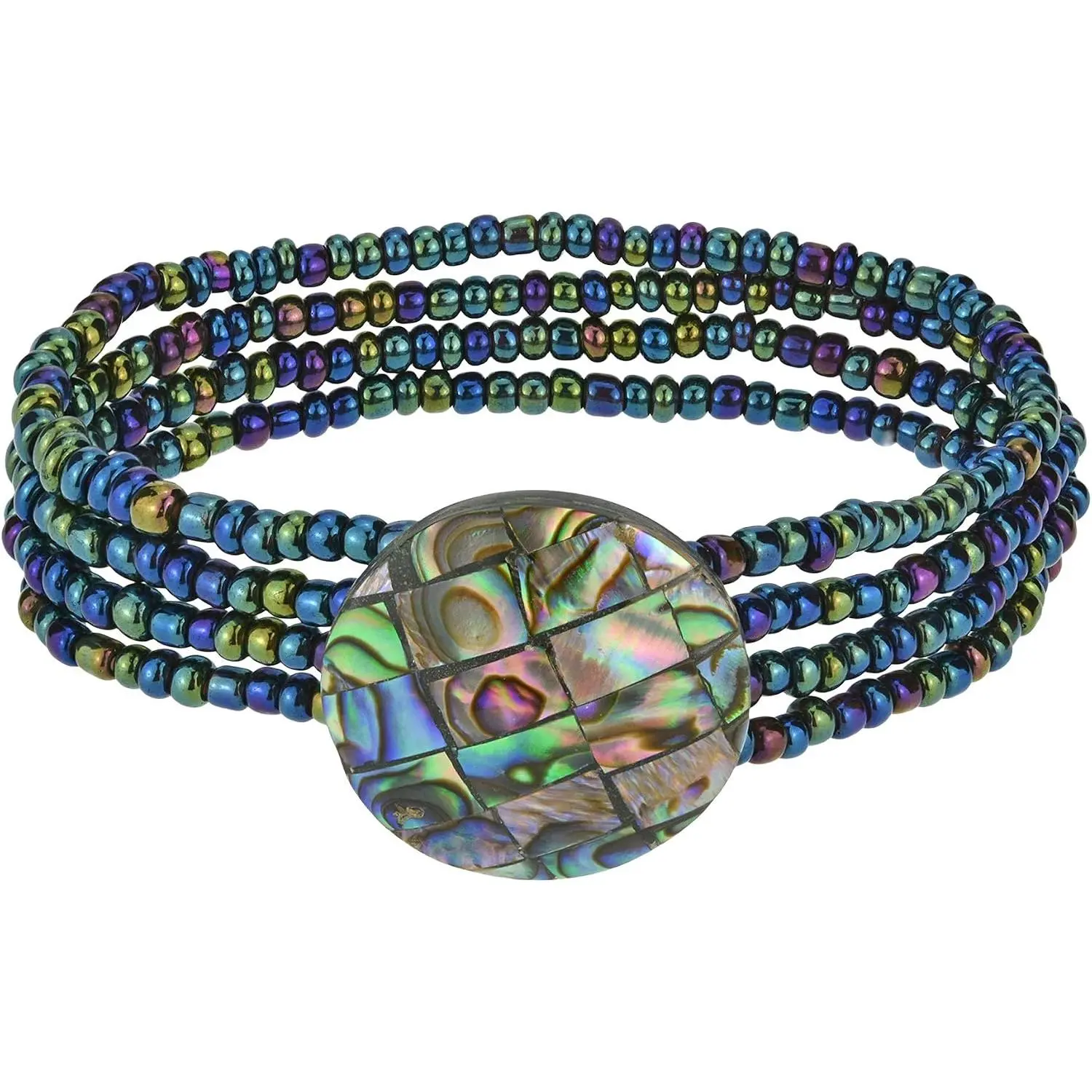 Vibrantly Colored Abalone Shell Mosaic and Bead Multi-strand Bracelet | Mosaic Glass Bead Bracelet | Abalone Shell Bracelet for Women | Beaded  Bracelet