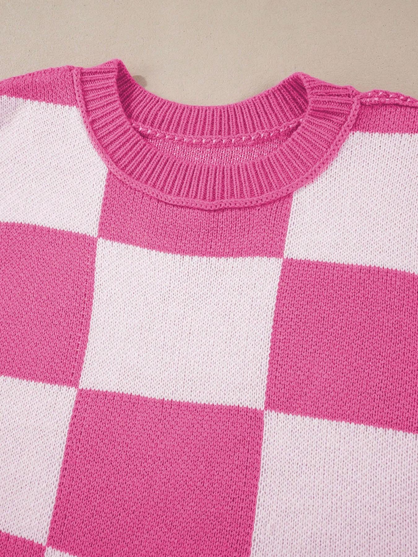 Plus Size Plaid Drop Shoulder Sweater, Casual Long Sleeve Knitwear for Fall & Winter, Loose-Fitting Round Neck Pullover for Women, Knitwear Tops