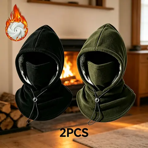 2-piece integrated flannel warm face mask and hat, windproof and warm for outdoor cycling, autumn and winter style, warm hat with neck visor.