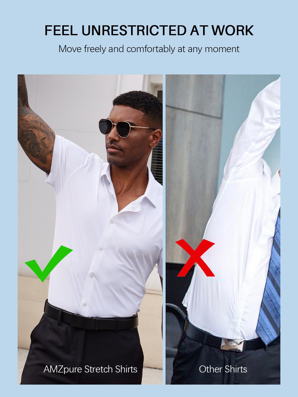 2-Pack Alimens&Gentle Men's Stretch Dress Shirts Short Sleeve Slim Fit Business Casual Button Down Shirts Muscle Fit Men's Dress Shirts Shortsleeve Menswear gifts for dad