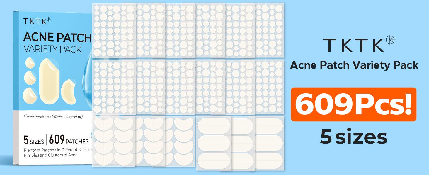 TKTK 609 Count Pimple Patches for Face, Hydrocolloid Acne Patch Bulk, Acne Stickers for Covering Cheeks, Forehead, Chin Blemishes Zit Breakouts for All Skin Types (Dots, Strip, Contoured 5 Sizes) #SpringStatements TKTK 609 Count Pimple Patches for Face, Hydrocolloid Acne Patch Bulk, Acne Stickers for Covering Cheeks, Forehead, Chin Blemishes Zit Breakouts for All Skin Types (Dots, Strip, Contoured 5 Sizes) #SpringStatements