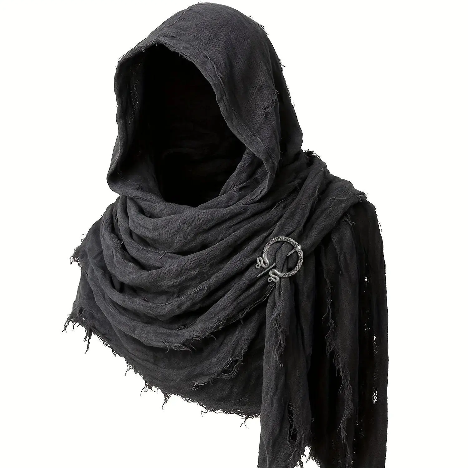 Medieval Renaissance Cloak Cape with Viking Brooch - Hooded Shawl Scarf for Halloween Costumes, Streetwear & Pop Culture Events