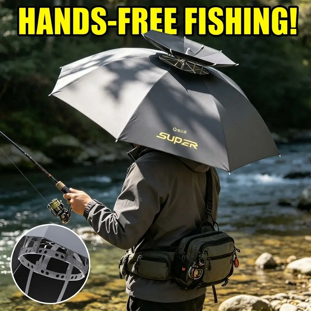 Foldable Umbrella Hat, Dual-Layer Design, Ideal for Outdoor Activities, Fishing, Golf, Camping, Beach, Gardening, Adjustable Fit and Convenient