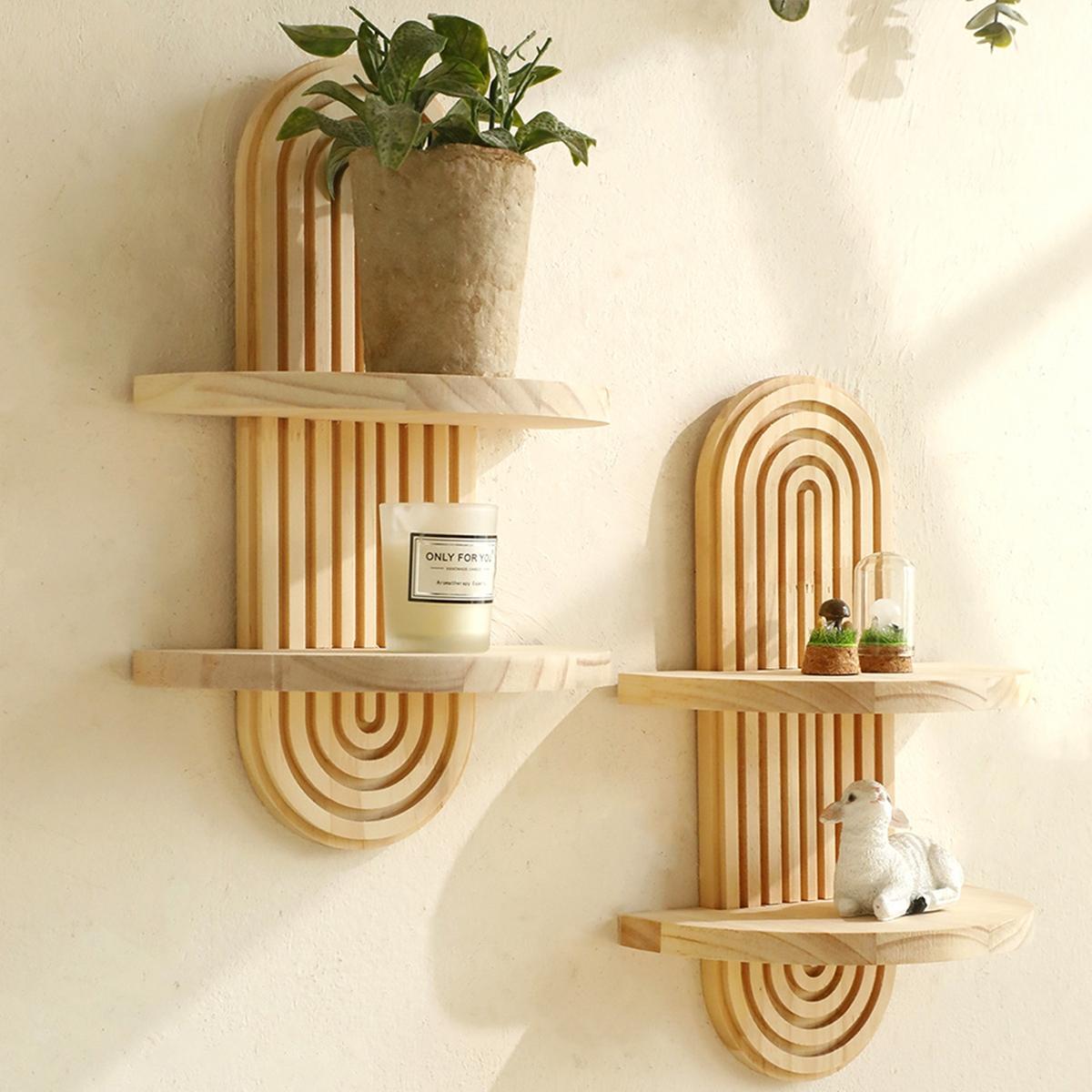 The log-colored wall-mounted shelf features a natural wood design, serving both storage and display purposes in living rooms and bedrooms, effortlessly adding a touch of natural artistry to your living space.