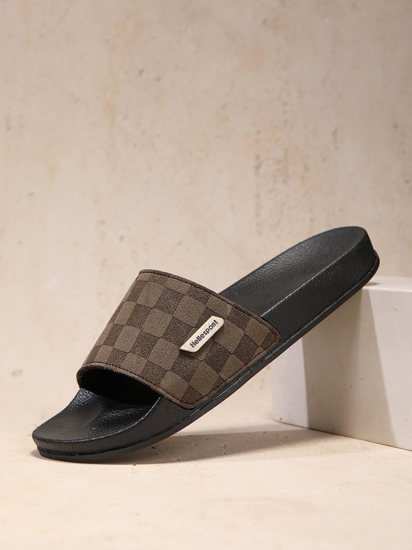 Men's Plaid Slip-On Sandals, Breathable Toe-Exposed Shoes, Anti-Slip Sole, Classic Retro Design, Comfortable Casual Footwear