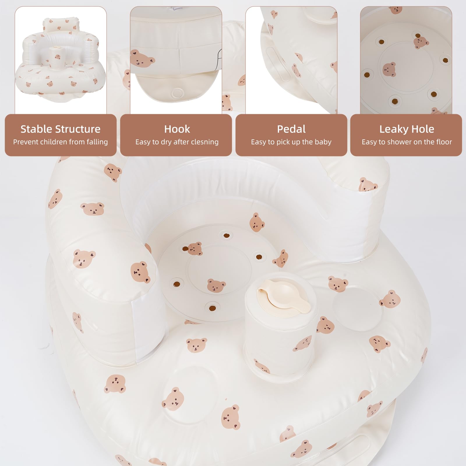 Baby Floor Chair for Sitting Up, Inflatable Baby Seat with Harness for Babies,Baby Seats for Infants, Blow Up Baby Chair with Built in Air Pump