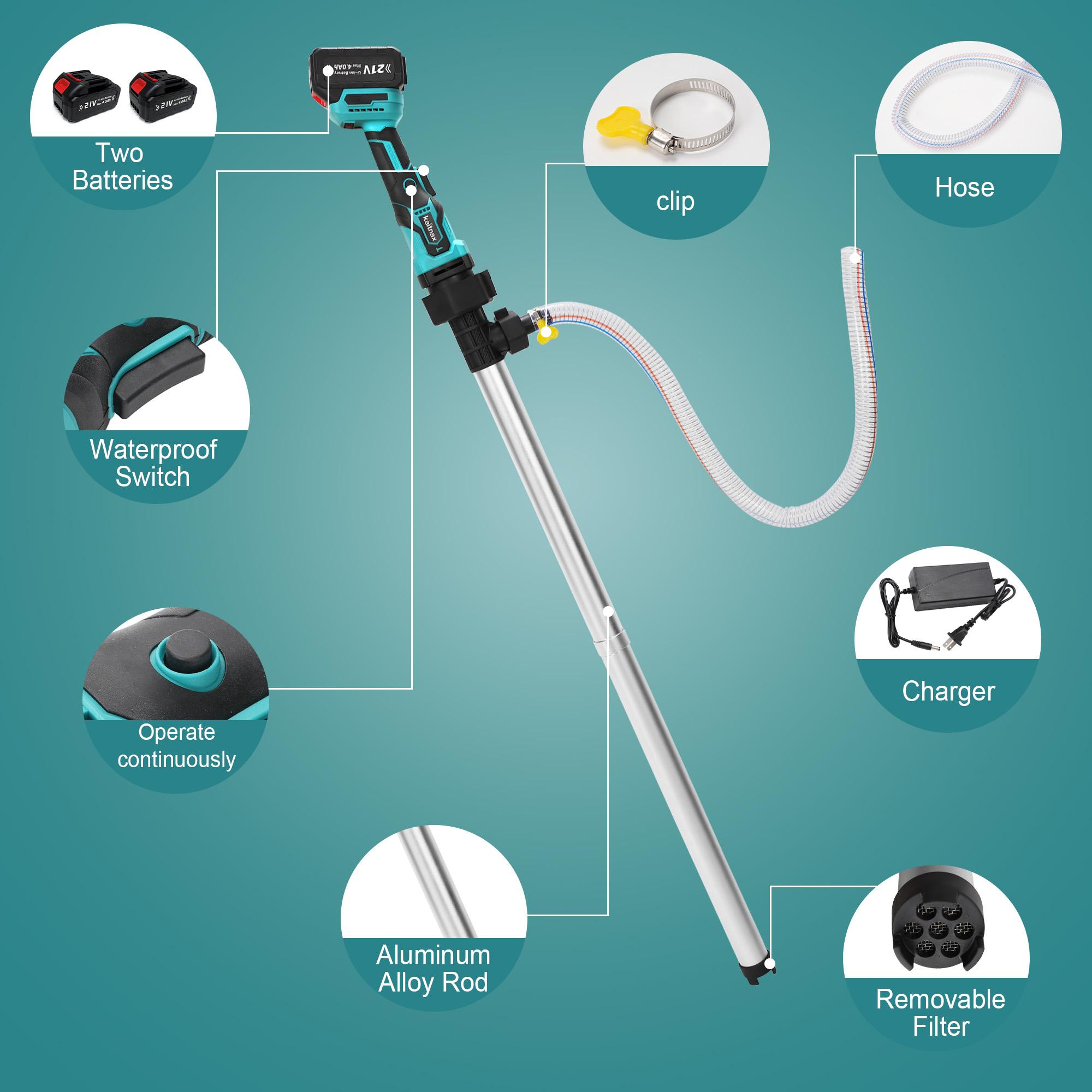Kaitnax Cordless Stick Water Transfer Pump, with 4000mAh 21V Battery & Charger, 720GPH, 32FT Head, Handheld Portable Utility Sump Pump Kit with 3/4" Outlet for Pool/Garden/Pond/RV/Boat Draining