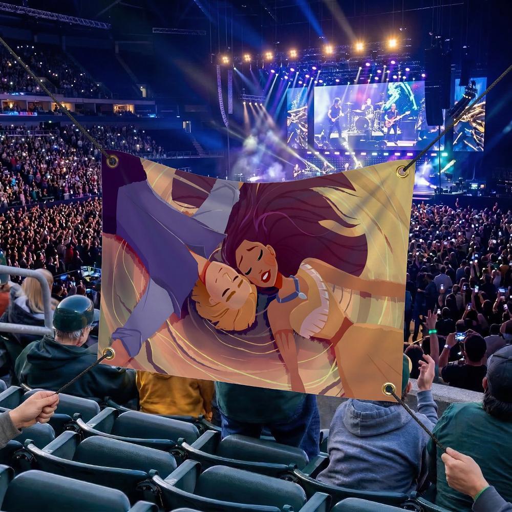 P-Pocahontas CARTOON Flags Multi Size Atmosphere Flag, Cheerleading Hand Pulled Banner, Portable Outdoor Event Flag & Wall Decor for Sports, Parties, Home and Room Decoration