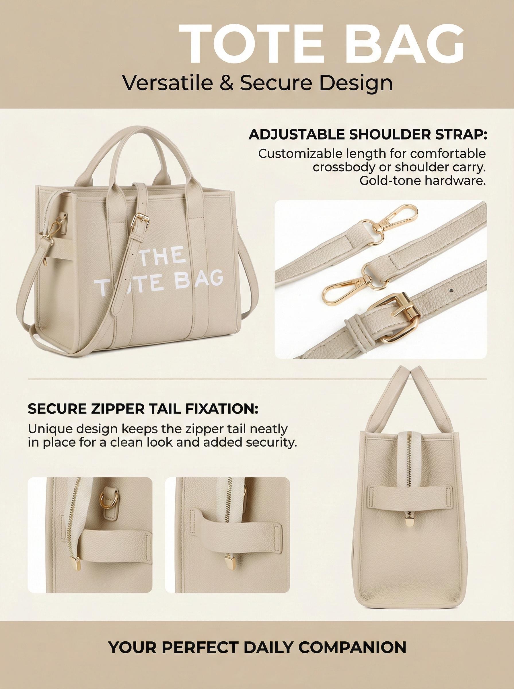 Tote Bag for Women, Black PU Leather Tote with THE TOTE BAG Print, Durable Structured Handbag with Adjustable Crossbody Strap, Spacious for Work/School, Stylish Birthday Gift for Women Tote Bag for Women, Black PU Leather Tote with THE TOTE BAG Print, Durable Structured Handbag with Adjustable Crossbody Strap, Spacious for Work/School, Stylish Birthday Gift for Women