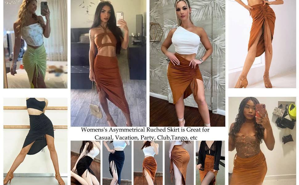 ZAFUL Women's Boho Skirt Asymmetrical Floral Paisley Print High Waist Ruched Wrap Skirt for Casual Bottoms Coffee Minimalist Basic Womenswear Midi Long Length Polyester