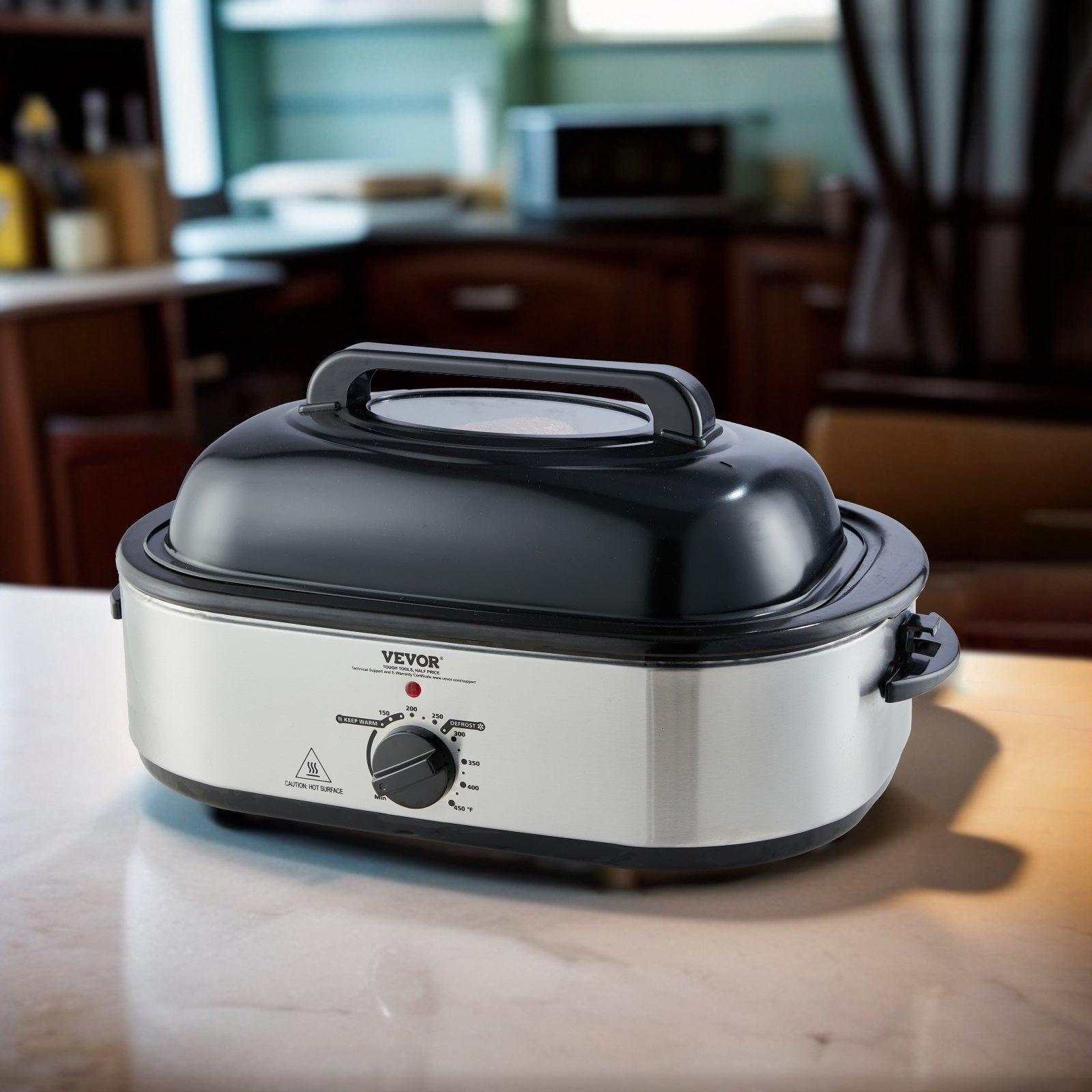 VEVOR Electric Roaster Oven, 18 QT Turkey Roaster Oven with Self-Basting Lid, 1450W Roaster Oven with Defrost Warm Function, Adjustable Temperature, Removable Pan Rack, Fits Turkeys Up to 22LBS