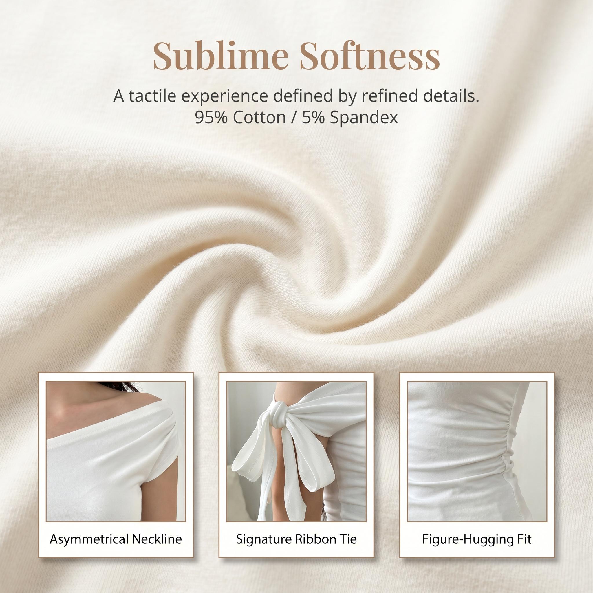 Women's Asymmetrical Off-Shoulder Top - Tie Knot Sleeve Ruched Blouse - Elegant Slim Fit One-Shoulder Shirt