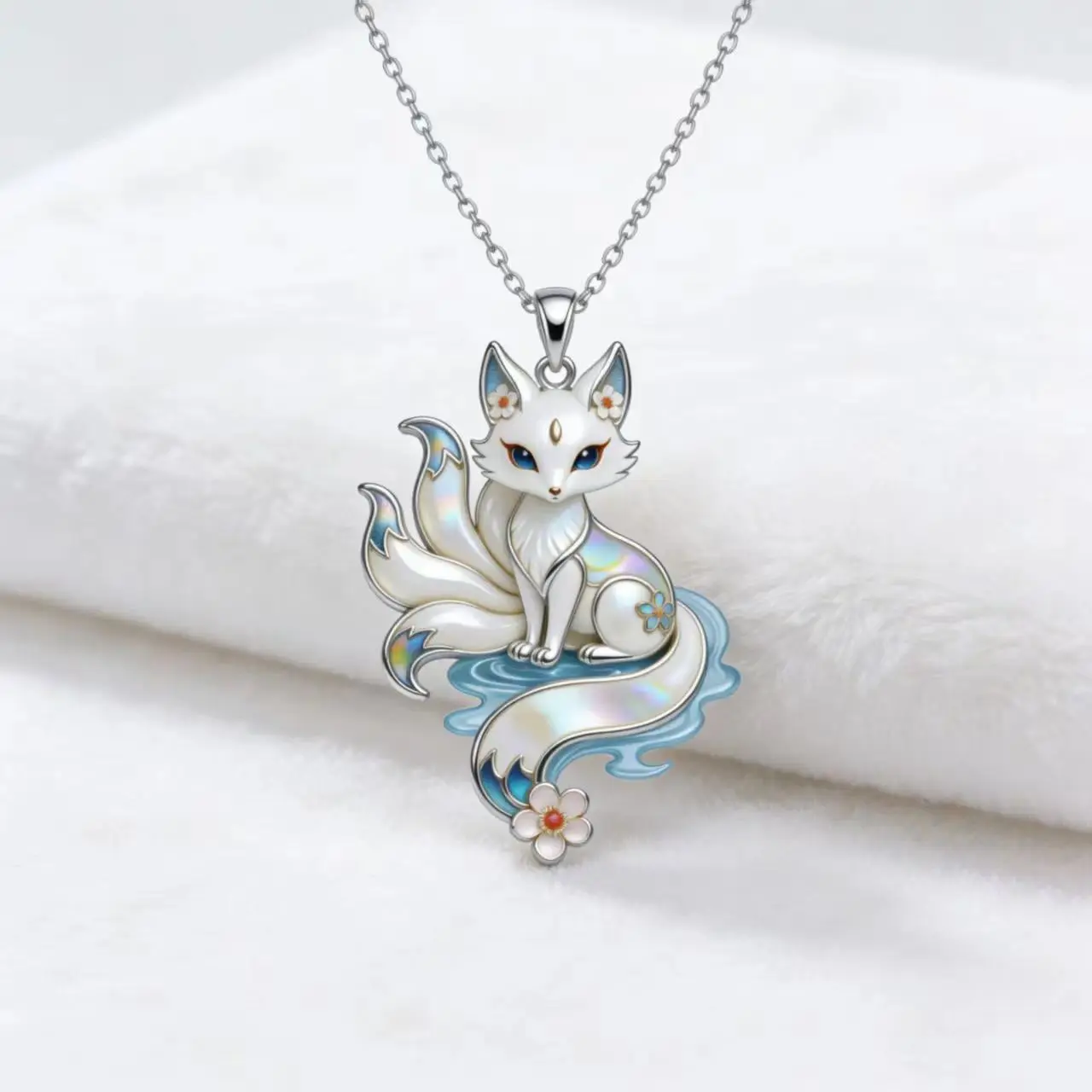 Exquisite Enamel Nine-Tailed Fox Necklace Cartoon Animal Pendant Fashion Jewelry Gift for Her