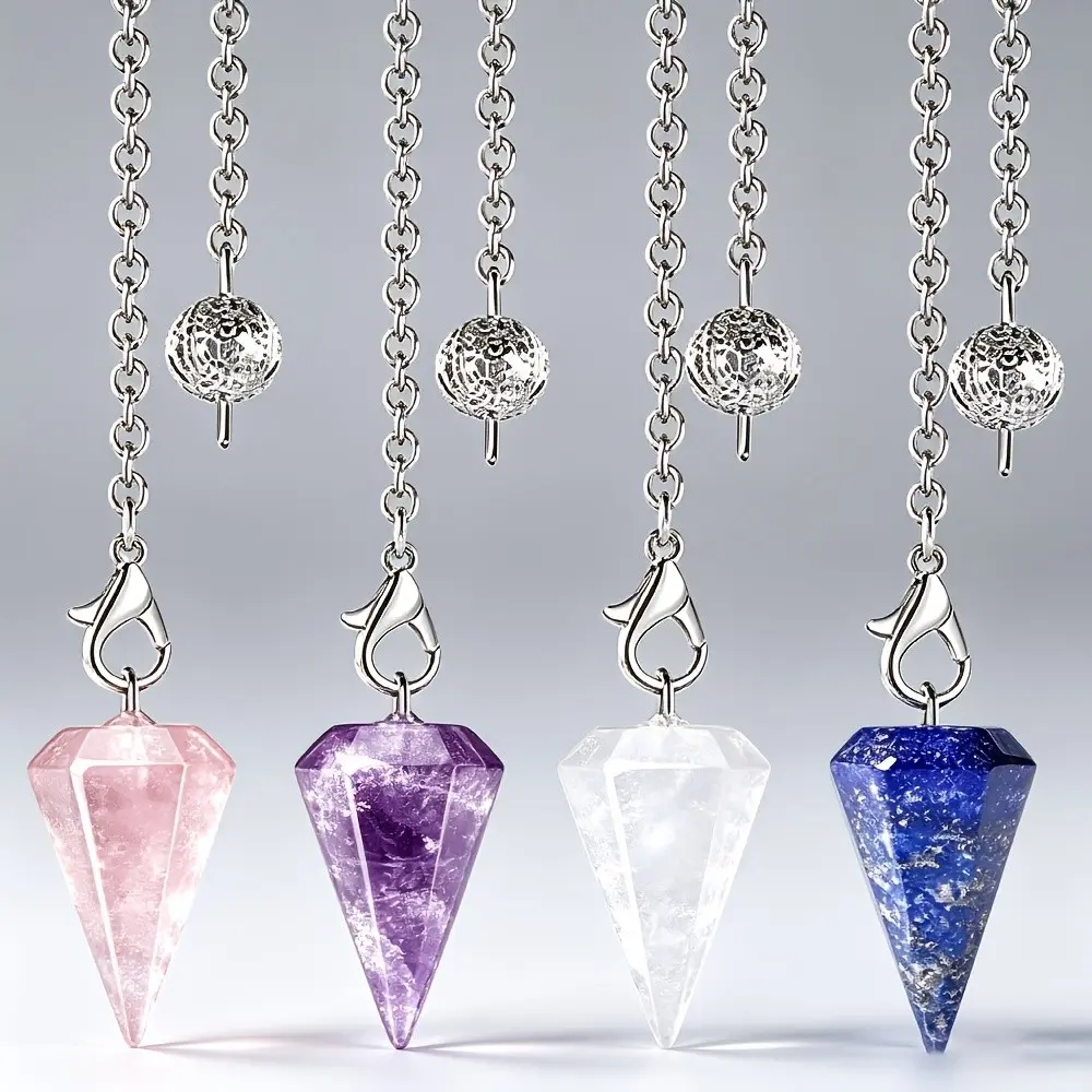 8pcs Natural Stone Crystal Hexagonal Pendulum Set, Chakra Balancing Pocket Guardian, Amethyst Rose Quartz Quartz Lapis Lazuli Magic Gift, Intuitively Chosen Crystals