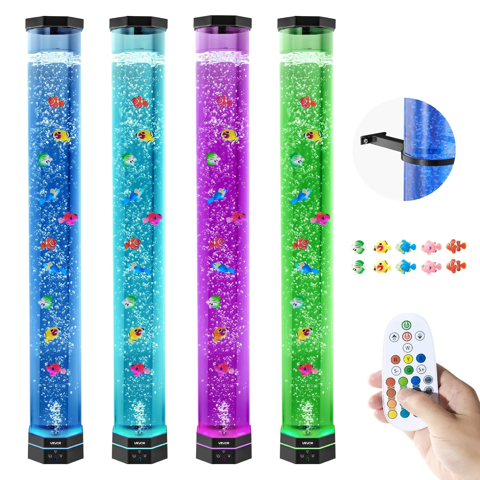 VEVOR 39 in Sensory Bubble Tube Lamp, 10 Floating Fish, 16 Color Effects, Remote Control, Easy Setup Stress Reliever for Bedroom Home Decor