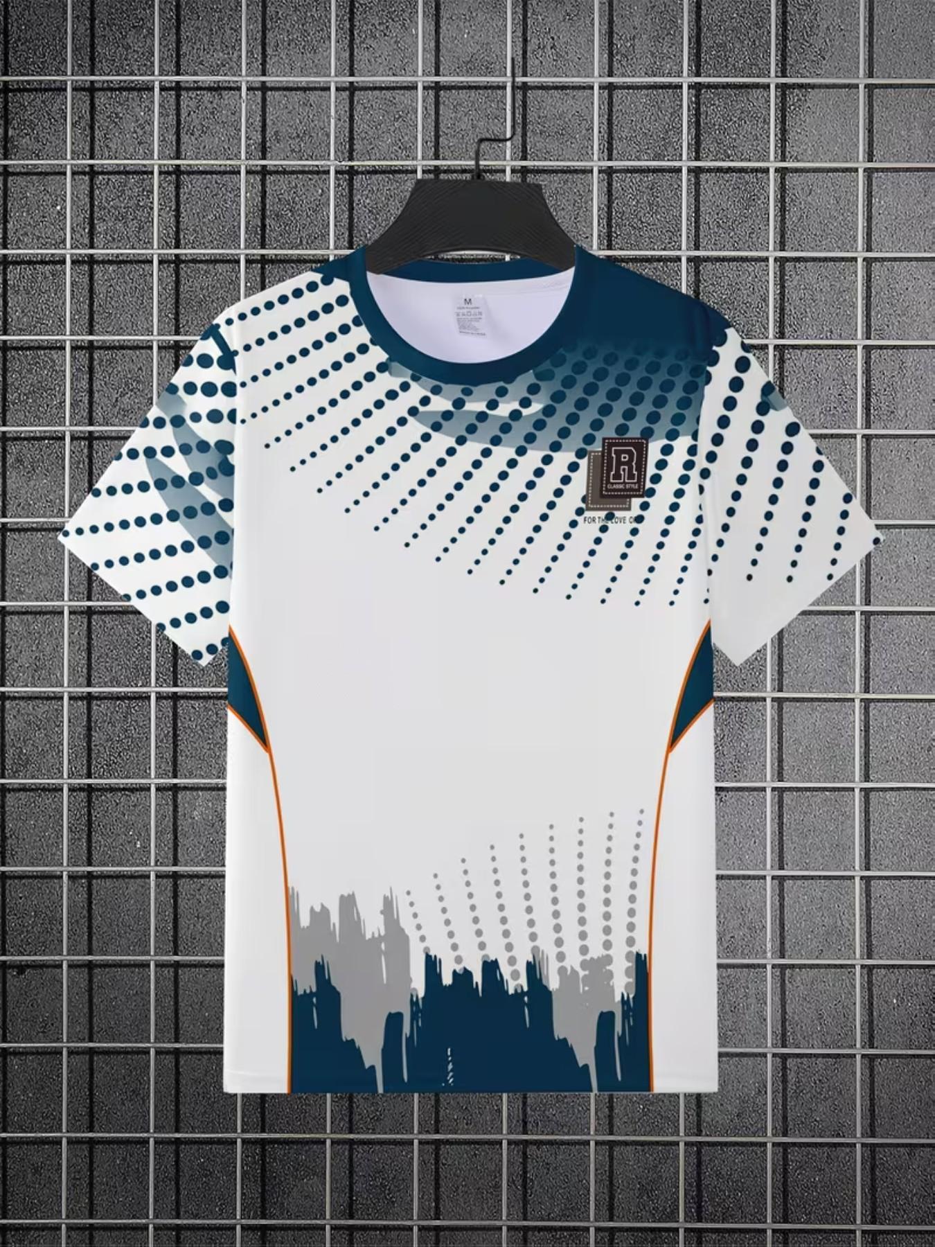 Men's Casual Sporty Top, Polyester Fabric, Regular Fit, Fashionable Round Neck, Easy Care, Stylish Versatile Men's T-Shirt New Arrival